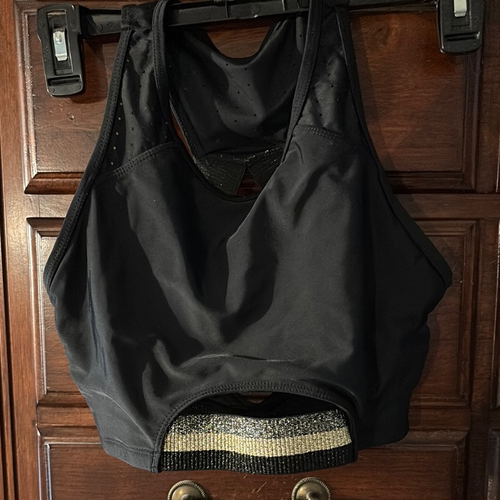 Black Athletic Crop Top with Gold Detail